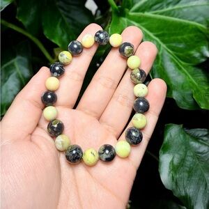 Flower Jasper & Green Serpentine Bracelet | 10mm + 8mm Healing Crystal Stretch